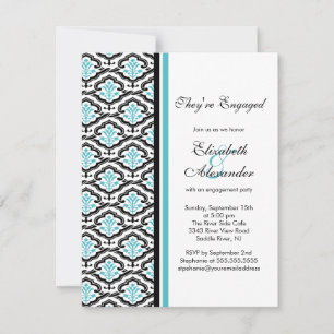 Damask Engagement Party Invitation bleu turquoise