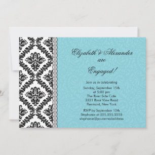 Damask Engagement Party Invitations Blue