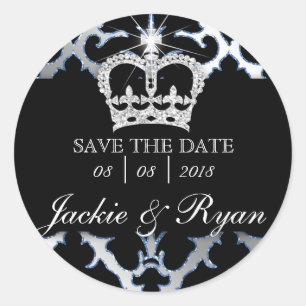Damask Enregistrer Date Mariage Stickers Couronne
