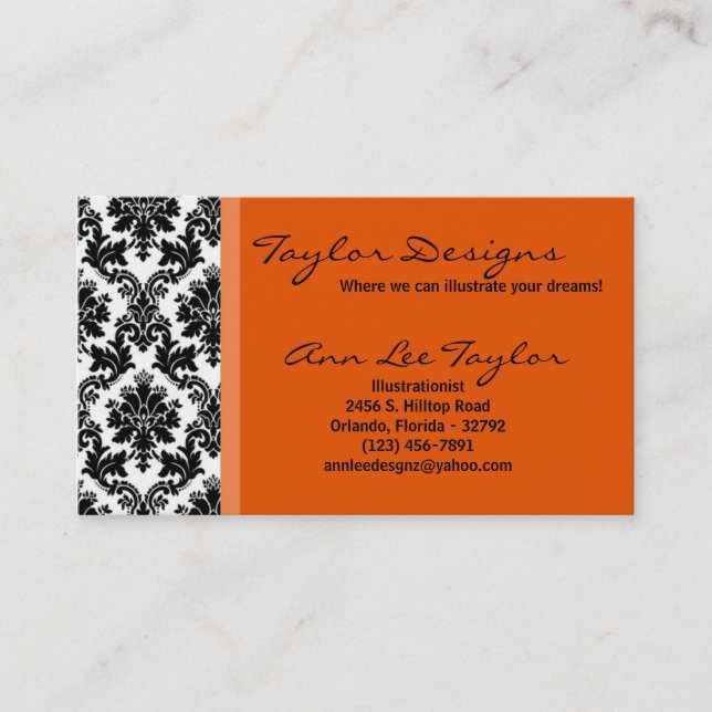Damask et Orange Elegant Carte de visite tendance (Devant)