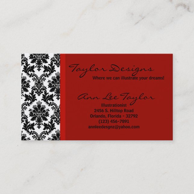 Damask et Red Elegant tendance Carte de visite chi (Devant)