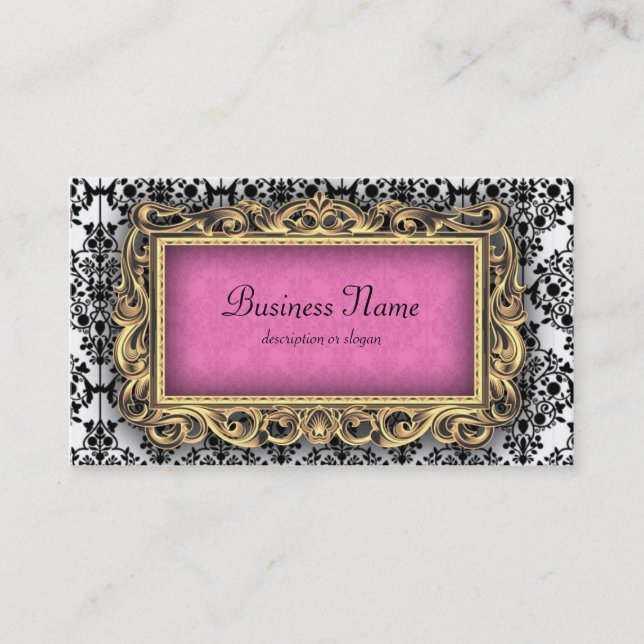 Damask Fancy Pink Baroque Business Cards (Front)