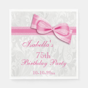 Damask & Faux Bow Girls 75th Birthday Napkin