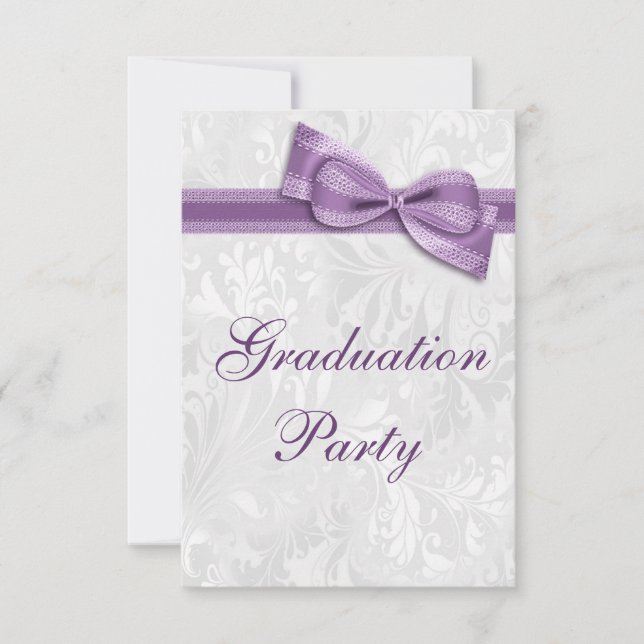 Damask & Faux Bow Girls Graduation Party Invitation (Front)