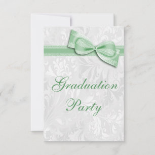 Damask & Faux Bow Girls Graduation Party Invitation