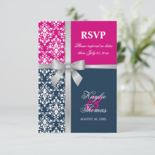 Damask Faux Silver Ribbon Marine Mariage RSVP