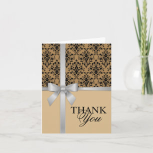 Damask Faux Silver Ribbon Wedding Thank You Card