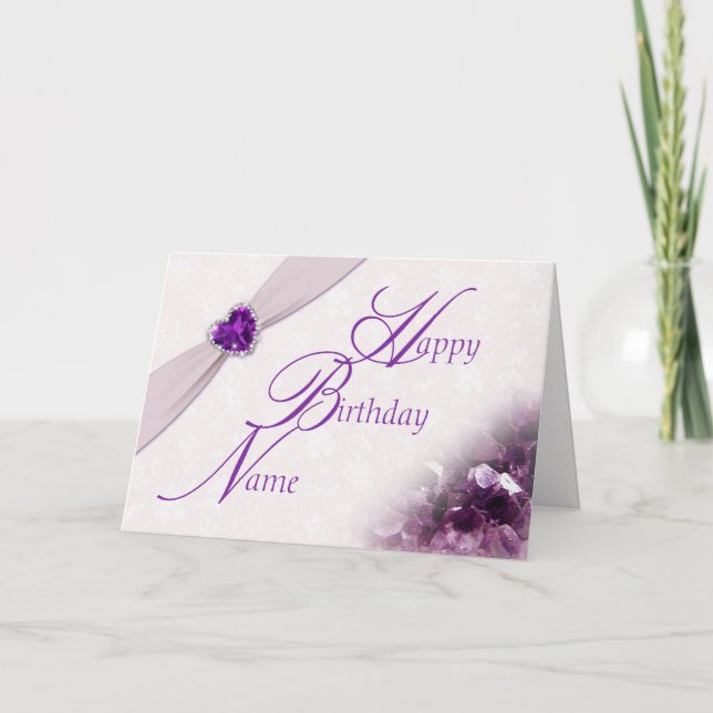 Damask February Gemstone Birthday Greeting Card (Front)
