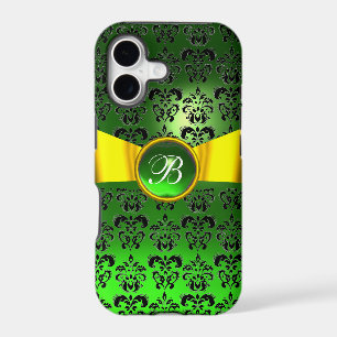 DAMASK FIÈRE MONOGRAM vert or jaune ruban