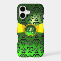 DAMASK FIÈRE MONOGRAM vert or jaune ruban