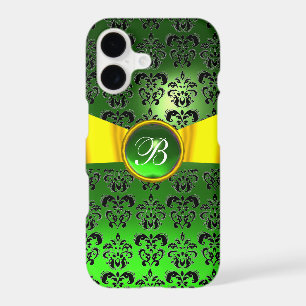 DAMASK FIÈRE MONOGRAM vert or jaune ruban