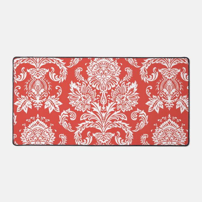 Damask Fire Red Designer Matching Colour Desk Mat (Front)