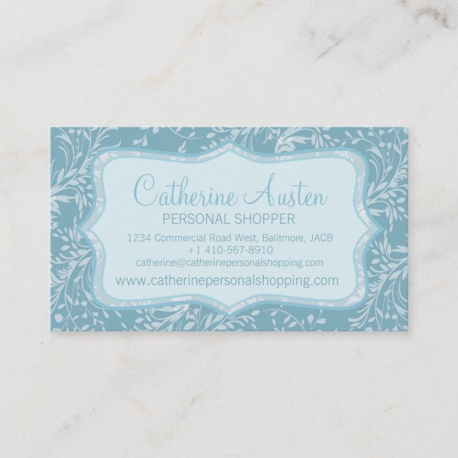 Damask fleur sauvage carte de visite bleu quotidie (Devant)