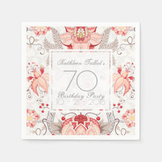 Damask Floral 70th Birthday Party Paper Napkin