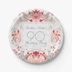 Damask Floral 90th Birthday Party Paper Plate