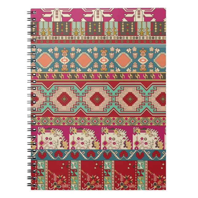 Damask, floral and geometric with colourful patchw notebook (Front)