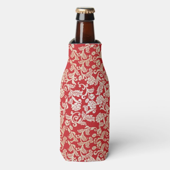 Damask floral background pattern bottle cooler (Bottle Front)