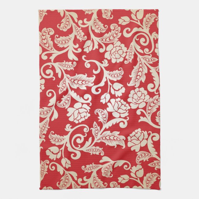 Damask floral background pattern kitchen towel (Vertical)