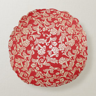 Damask floral background pattern round pillow