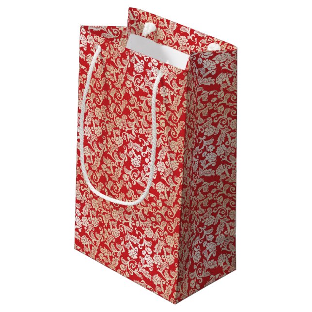 Damask floral background pattern small gift bag (Back Angled)