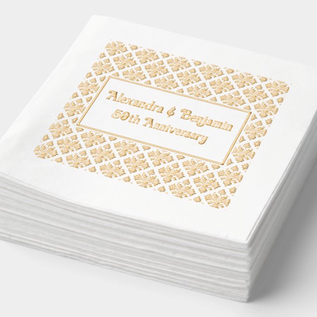 Damask Floral BG Any Occasion - 50th Anniversary Foil Napkins (Detail)