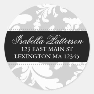 Damask Floral Circle Return Address Label