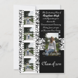 Damask floral film strip grad invite- for customiz invitation