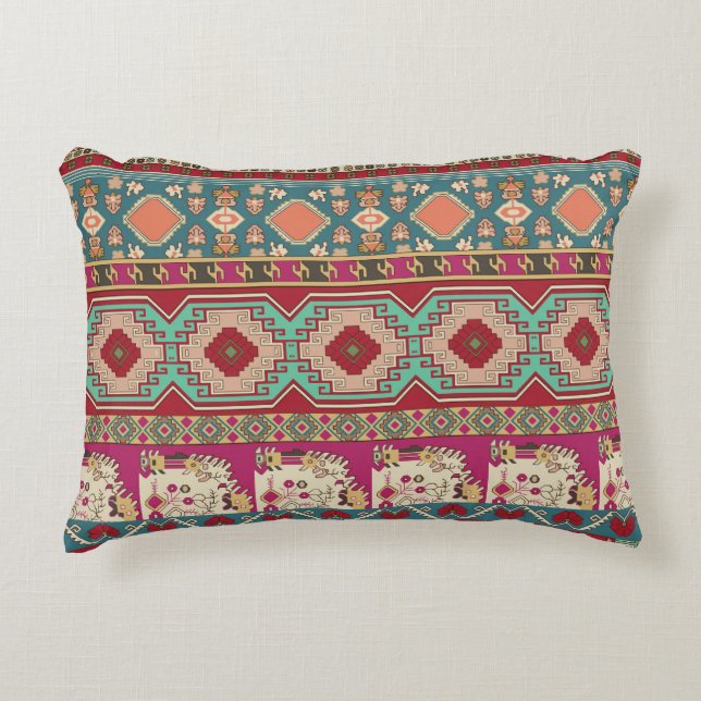 Damask Floral Geometric Colourful Patchwork Accent Pillow (Front)