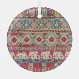 Damask Floral Geometric Colourful Patchwork Glass Ornament