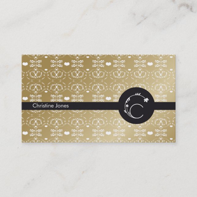 DAMASK FLORAL LETTER C MONOGRAM GOLD BUSINESS CARD (Front)