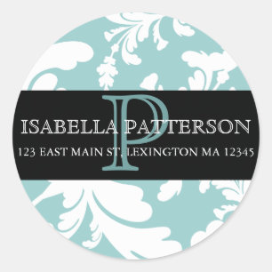 Damask Floral Monogram Circle Address Label
