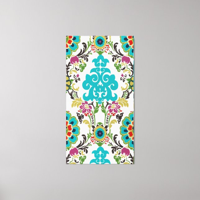Damask Floral Patterns Plum Turquoise Canvas Print (Front)