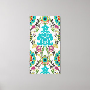 Damask Floral Patterns Plum Turquoise Canvas Print