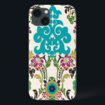 Damask Floral Patterns Plum Turquoise iPhone 13 Case<br><div class="desc">Turquoise,  plum,  green and purple floral patterns meet on a white background to bring this June Erica Vess damask print to life. Works as a gift for yourself,  a friend,  or a family member.</div>