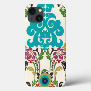 Damask Floral Patterns Plum Turquoise iPhone 13 Case