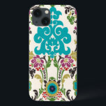 Damask Floral Patterns Plum Turquoise iPhone 13 Case<br><div class="desc">Turquoise,  plum,  green and purple floral patterns meet on a white background to bring this June Erica Vess damask print to life. Works as a gift for yourself,  a friend,  or a family member.</div>