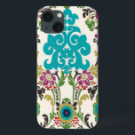 Damask Floral Patterns Plum Turquoise iPhone 13 Case<br><div class="desc">Turquoise,  plum,  green and purple floral patterns meet on a white background to bring this June Erica Vess damask print to life. Works as a gift for yourself,  a friend,  or a family member.</div>