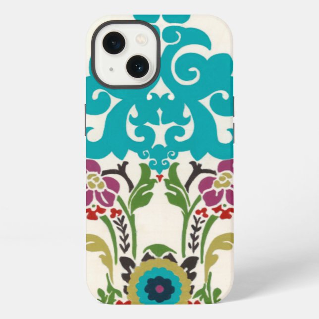 Damask Floral Patterns Plum Turquoise iPhone Case (Back)