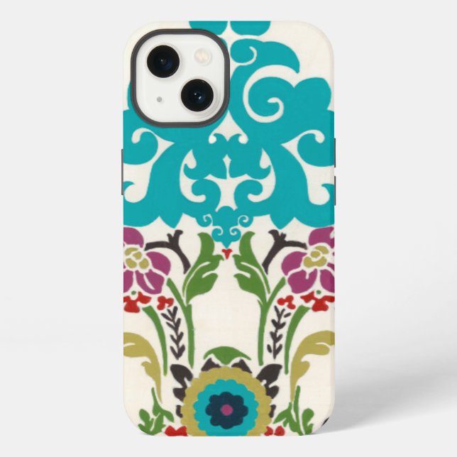 Damask Floral Patterns Plum Turquoise iPhone Case (Back)