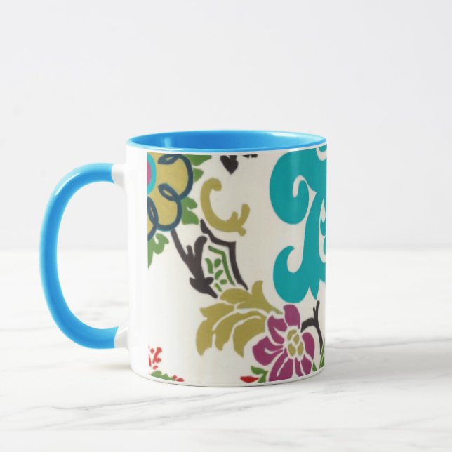 Damask Floral Patterns Plum Turquoise Mug (Left)