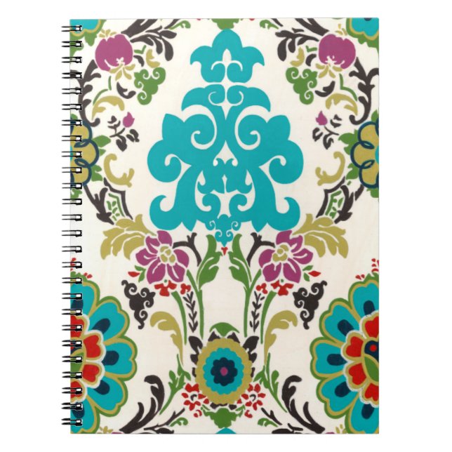 Damask Floral Patterns Plum Turquoise Notebook (Front)
