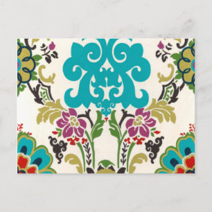 Damask Floral Patterns Plum Turquoise Postcard