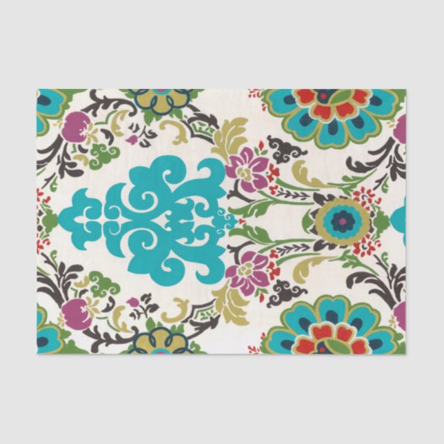Damask Floral Patterns Plum Turquoise Tissue Paper (Front)