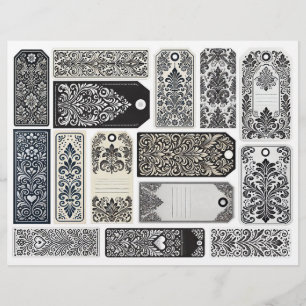 Damask Flourished Tags • Junk Journal Scrapbook...