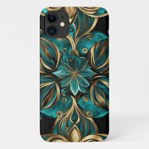 Damask Flower Gold Emerald Black iPhone 11 Case
