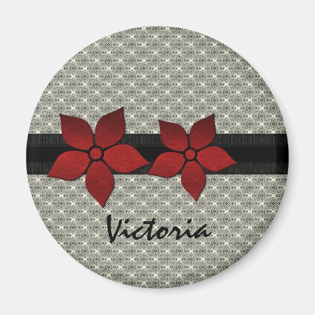 Damask Flowers Striped Border Magnet (Front)
