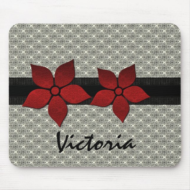 Damask Flowers Striped Border Mousepad (Front)