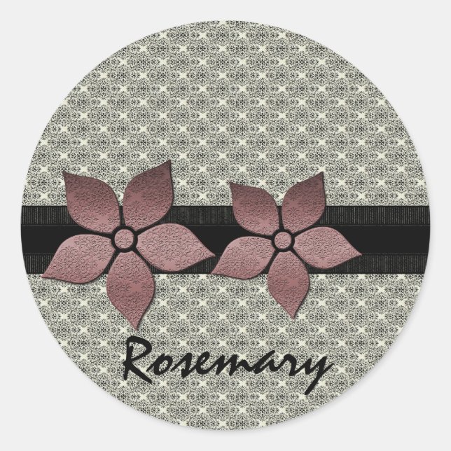 Damask Flowers Striped Border Stickers (Front)