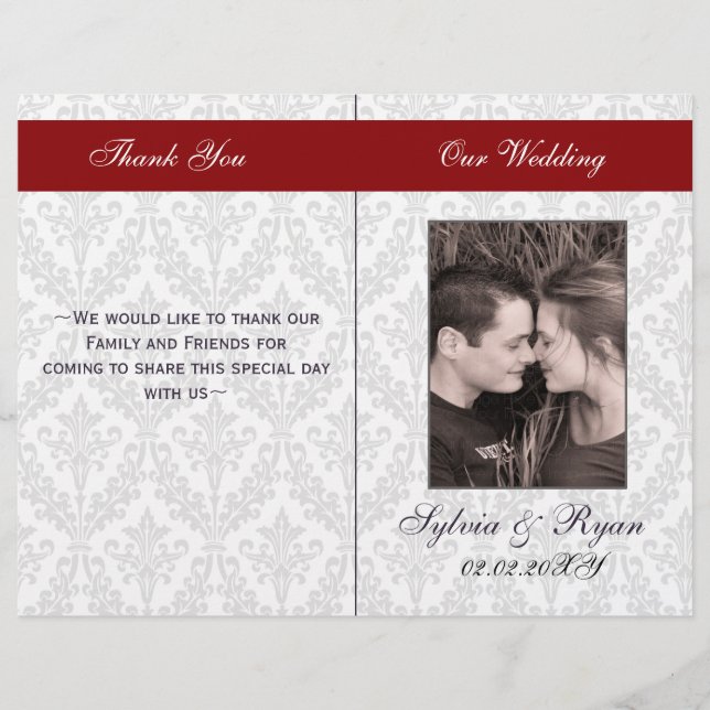 Damask Folding Photo wedding programs (Front)