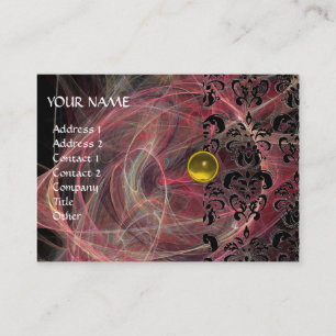 DAMASK FRACTAL MONOGRAM yellow pink Business Card